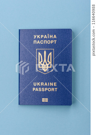 Biometric Ukrainian passport on a blue background 116640988