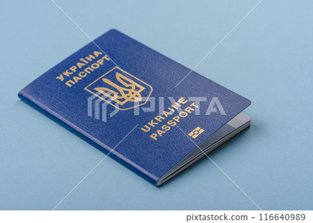 Biometric Ukrainian passport on a blue background 116640989