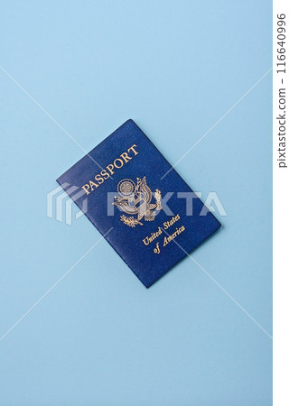 United states of america passport on a blue background 116640996