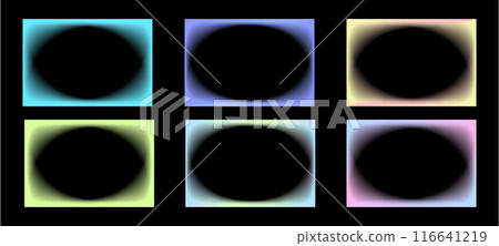 Collection of transparent rectangular gradient frames with oval inner borders. Set of retro frames with blur. Vector illustration on black background 116641219