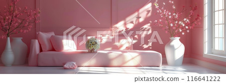 Pink Living Room With White Vases and Flowers Pink Living Room With White Vases and Flowers 116641222