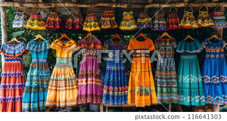 Colorful Traditional Mexican Dresses Displayed... - Stock Illustration  [116641303] - PIXTA
