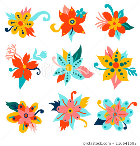 Bright holiday bouquets collection with flowers, curls, petals isolated on white, colorful wreaths card for celebrations. Bright holiday bouquets collection with flowers, curls, petals isolated on white, colorful wreaths card for celebrations. 116641592