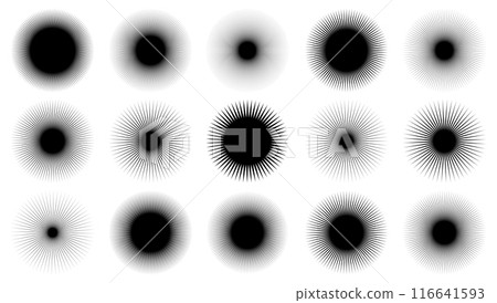 Star light, flash, round element, halftone rays set isolated on background. Geometric sun collection. Star light, flash, round element, halftone rays set isolated on background. Geometric sun collection. 116641593