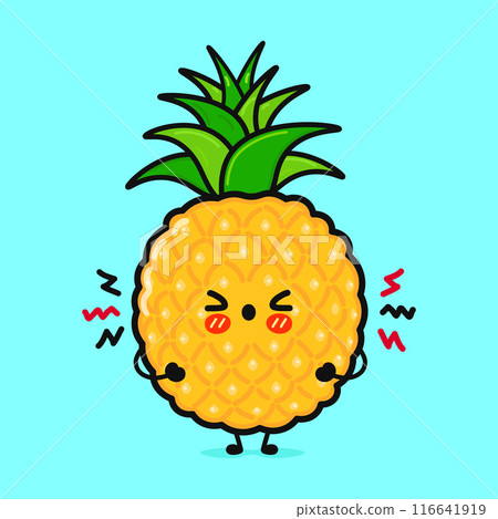Angry Pineapple character. Vector hand drawn cartoon kawaii character illustration icon. Isolated on blue background. Sad Pineapple character concept 116641919