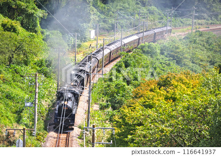 Joetsu Line Kamimaki-Minakami JR East C61-20 + C58-363 + old passenger 6B SL double-unit Retro Minakami Joetsu Line Kamimaki-Minakami JR East C61-20 + C58-363 + old passenger 6B SL double-unit Retro Minakami 116641937