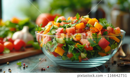 Salad in a glass bowl 116642731