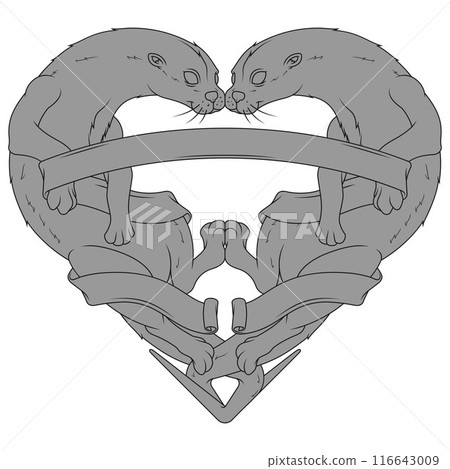 Couple of otters with ribbon forming a heart Couple of otters with ribbon forming a heart 116643009
