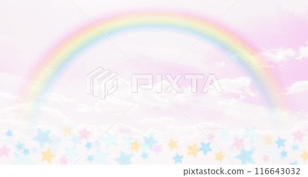 天空、雲、星星和彩虹的粉紅色風景 116643032