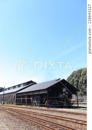 A train depot and a steam locomotive, type 8620, number 58654, and blue sky A train depot and a steam locomotive, type 8620, number 58654, and blue sky 116643327