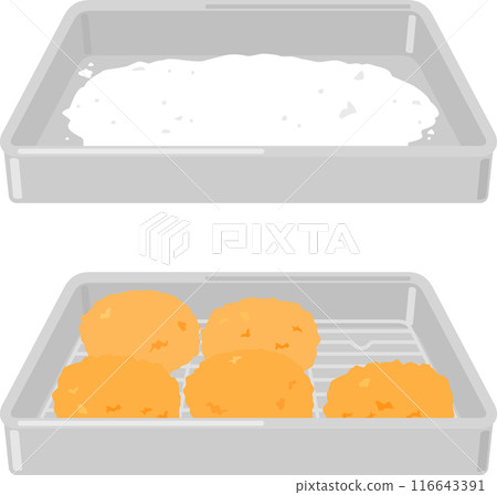 A serving tray or tray filled with flour and croquettes A serving tray or tray filled with flour and croquettes 116643391