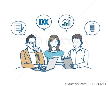 Illustration of business people and freelancers exchanging information and discussing Illustration of business people and freelancers exchanging information and discussing 116644261