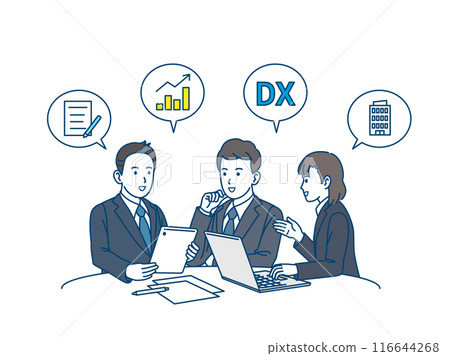 商務人士和辦公室工作人員舉行會議和討論的插圖 116644268