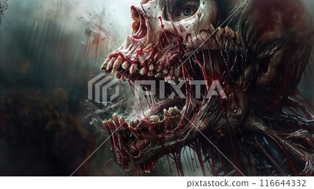Terrifying zombie screaming with blood and horror visual 116644332