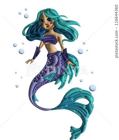 Inflated mermaid toy with plasticine effect. 3d rendering illustration. Inflated mermaid toy with plasticine effect. 3d rendering illustration. 116644360