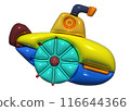 Inflated submarine toy with plasticine effect. 3d rendering illustration. 116644366