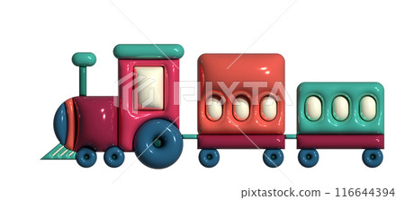 Inflated train toy with plasticine effect. 3d rendering illustration. Inflated train toy with plasticine effect. 3d rendering illustration. 116644394
