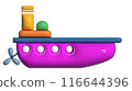Inflated ship toy with plasticine effect. 3d rendering illustration. 116644396