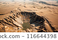 Aerial view of a sprawling sand pit amid desert dunes 116644398