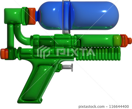 Inflated water gun toy with plasticine effect. 3d rendering illustration. Inflated water gun toy with plasticine effect. 3d rendering illustration. 116644400