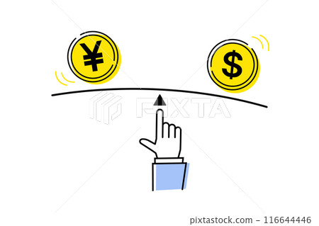 描繪日圓和美元之間平衡的插圖 116644446