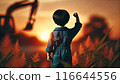 Five-year-old child wearing overalls 116644556