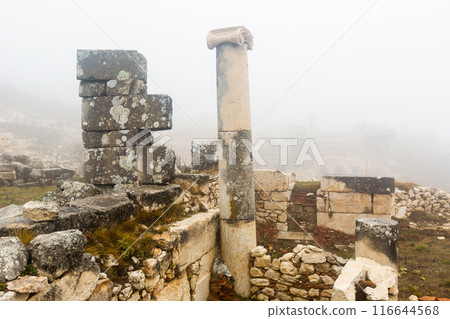 Remained architectural elements at Turkish archaeological site of Sagalassos 116644568
