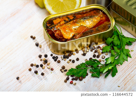 Canned spicy sardines 116644572