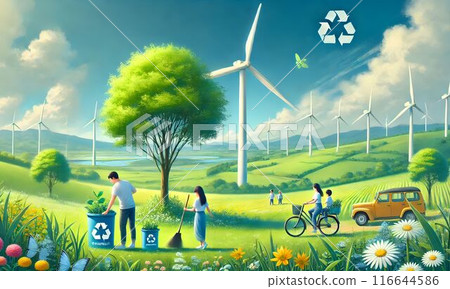 風車背景下玩拖拉機的孩子們 風車背景下玩拖拉機的孩子們 116644586