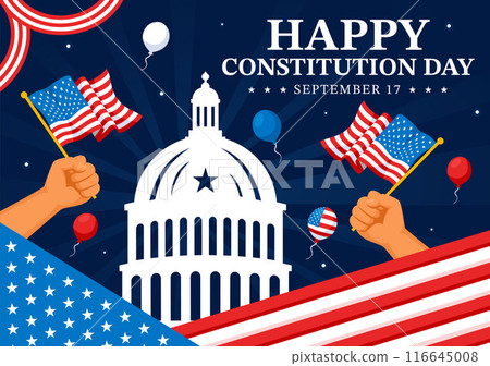 Happy Constitution Day United States Vector Illustration Vector Illustration on September 17th with an American Waving Flag and the Capitol Building Happy Constitution Day United States Vector Illustration Vector Illustration on September 17th with an American Waving Flag and the Capitol Building 116645008