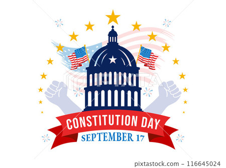 Happy Constitution Day United States Vector Illustration Vector Illustration on September 17th with an American Waving Flag and the Capitol Building 116645024