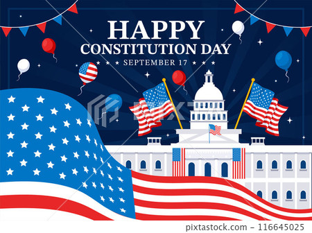 Happy Constitution Day United States Vector Illustration Vector Illustration on September 17th with an American Waving Flag and the Capitol Building 116645025