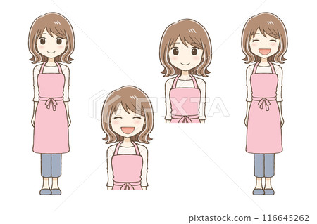 A woman wearing a pink apron 116645262