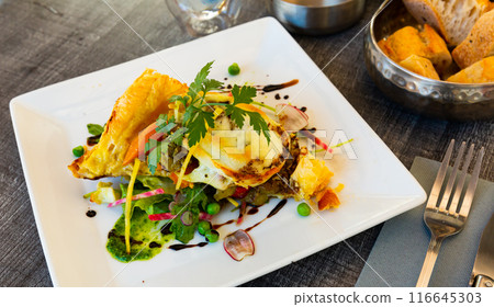 Gascony cuisine. French mozzarella di bufala pie 116645303