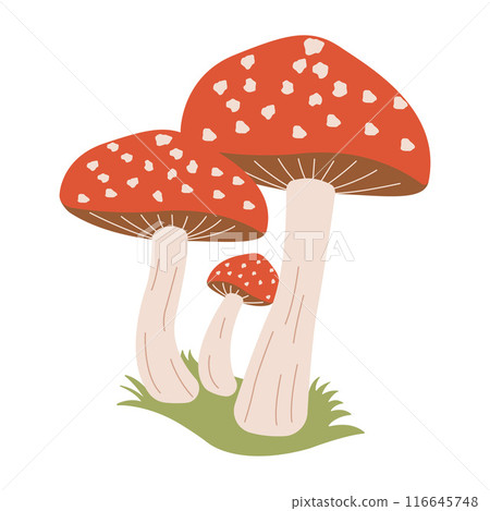 Cute Red Mushroom Polka Dots Fungi Fungus Food Vector Illustration Sticker 116645748