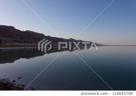 Evening landscape of the Dead Sea shore 116645789