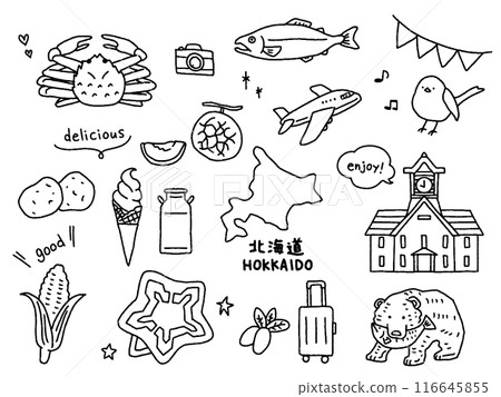 Hokkaido hand-drawn illustration set 116645855