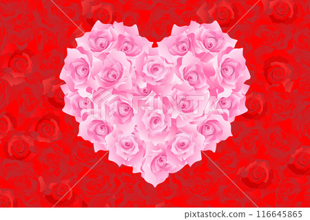 紅玫瑰背景中帶有粉紅玫瑰心的框架材料 116645865