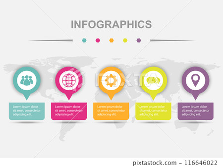 Infographic design with 5 colorful badge template Infographic design with 5 colorful badge template 116646022