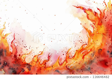 Watercolor frame with fire and flames (background, summer greeting card, wallpaper) 116646482