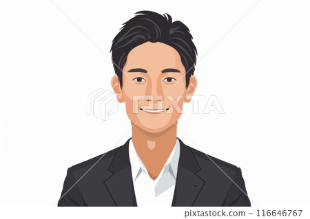 Front view of a smiling Japanese male businessman (white background, office worker, suit) 116646767