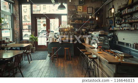 A realistic AI-generated image of a coffee shop in New York, USA A realistic AI-generated image of a coffee shop in New York, USA 116646815