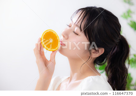 Beauty Image Orange Young Woman Portrait 116647370