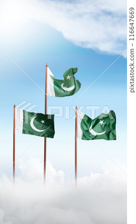 Pole with Pakistan flag waving in the air 116647669