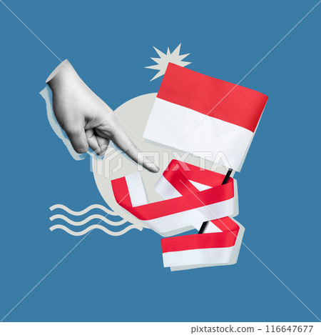 Human hand pointing to an Indonesian flag 116647677
