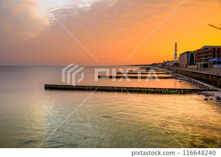 View of promenade of resort town of Zelenogradsk on the coast of Baltic sea at sunrise. Russia 116648240