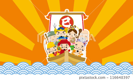 2025年版蛇年七福神人物寶船圖/初出日出/白線 2025年版蛇年七福神人物寶船圖/初出日出/白線 116648397