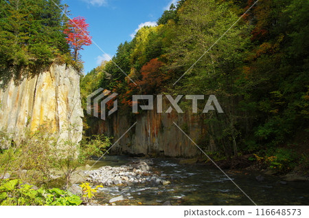 Autumn leaves begin to change in the valley 116648573