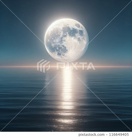Full moon floating on the horizon at night 116649405