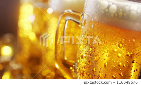 A realistic, AI-generated image of deliciously cold beer 116649676